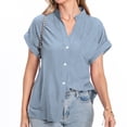 thumbnail image 4 of Women's Fashion 2024 Comfy Casual Shirts Vintage Summer Clothes for Teen Girls V Neck Blouse Y2K Tops Dressy Casual Solid Color Short Sleeve Tunic Tops Loose Fit Flowy Light Blue T Shirts XXL, 4 of 7