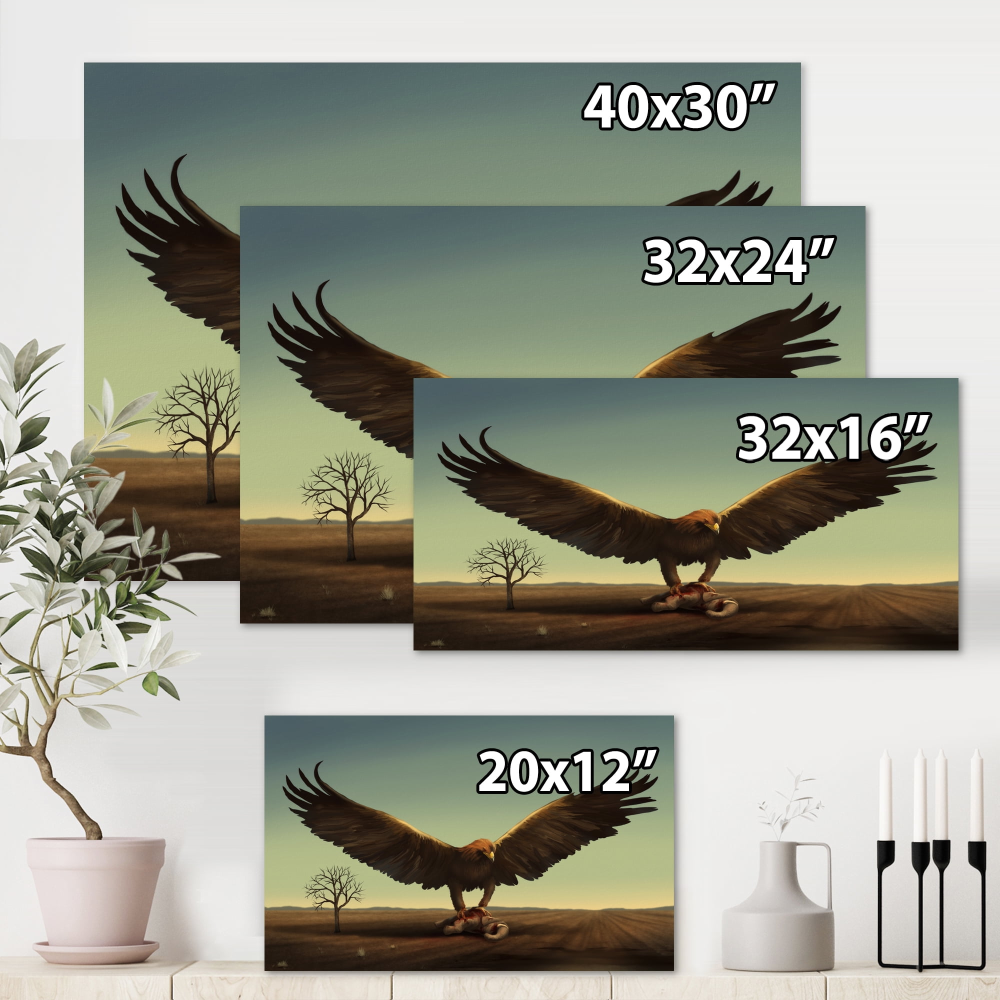 Designart ' Open Wings Roc Bird in Wild ' Farmhouse Canvas Wall Art Print