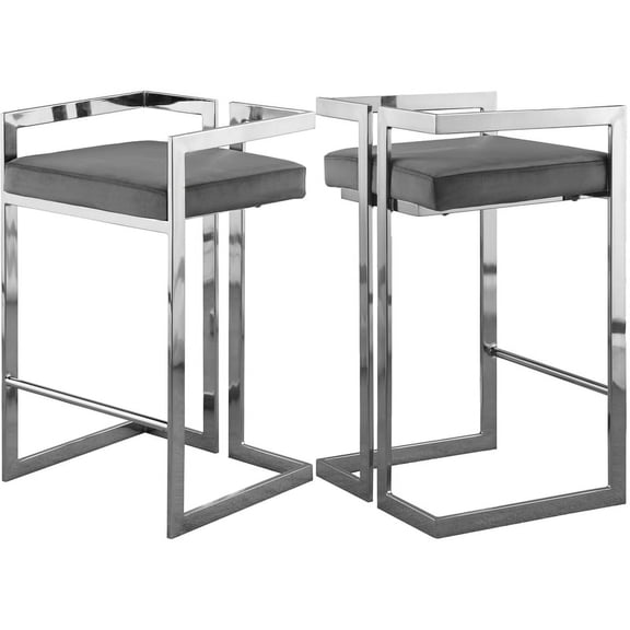 Meridian Furniture Ezra 27"H Velvet Counter Stool in Gray (Set of 2)