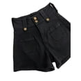 thumbnail image 2 of New Summer Women High Waist Button Wigh Leg Jeans Shorts Casual Female Loose Fit Black Chic Denim Shorts Casual Fashion-Black-M, 2 of 6