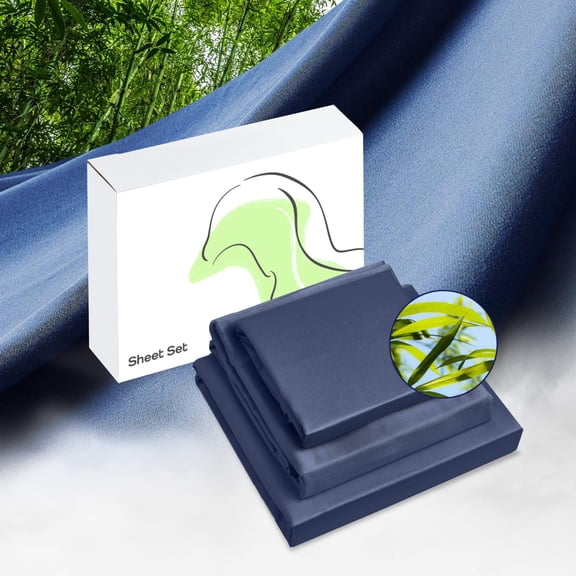 Vesta Cooling Sheet Set | Bamboo Sheets for Hot Sleeper, Soft, Breathable & Lightweight, Fitted Sheet, Flat Sheet, 2 Pillowcases, King Size, Pacific Blue