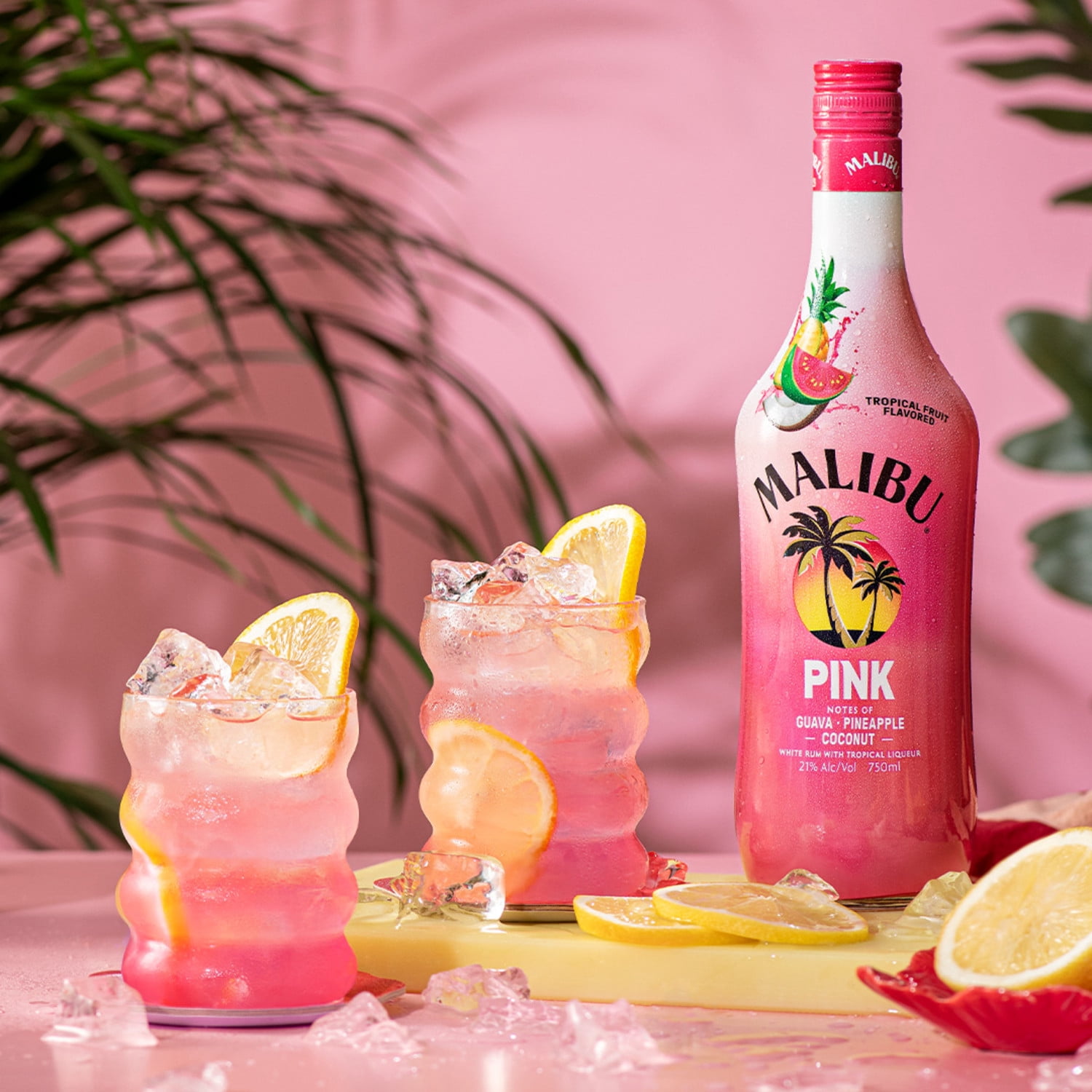 Malibu Pink White Rum with Tropical Liqueur, 750 ml Bottle, 42 Proof