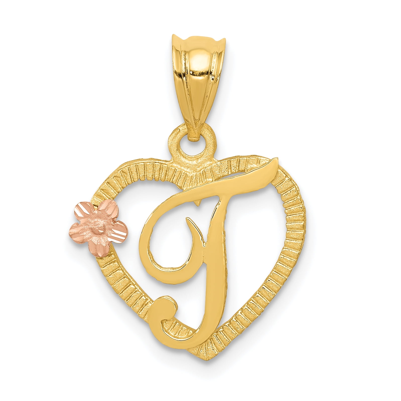 IceCarats - 14kt Two Tone Yellow Gold Initial Monogram Name Letter T In Heart Pendant Charm ...