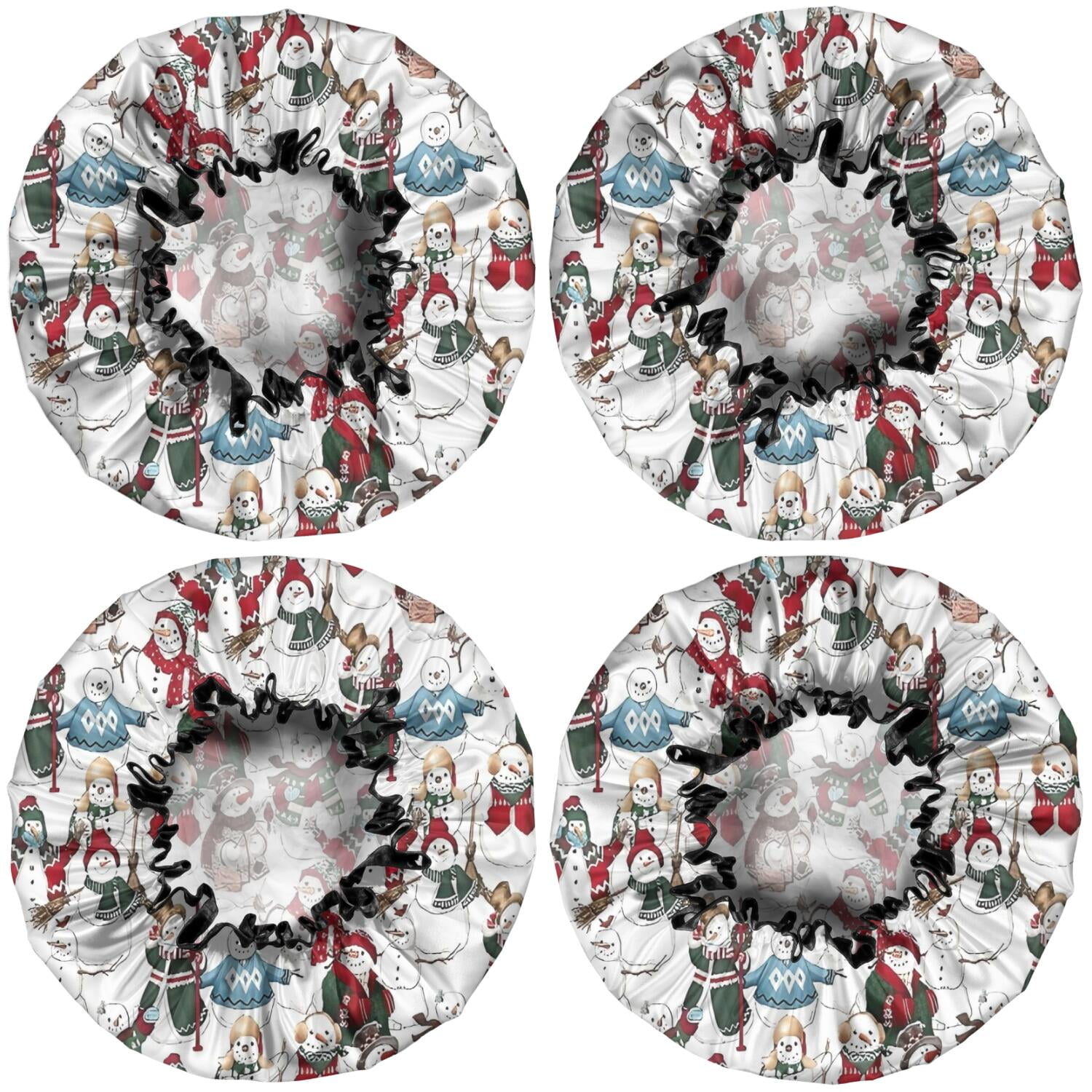 Shower Caps,White Christmas Snowman Pattern Waterproof Shower Cap for Women 4 Pieces,Double Reusable Hair Cover for Shower PEVA Elastic Stretch Hem