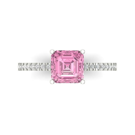 Solitaire with Accents Engagement Ring for Women - 2.7ct Simulated Pink Diamond in 14K White Gold Promise Ring