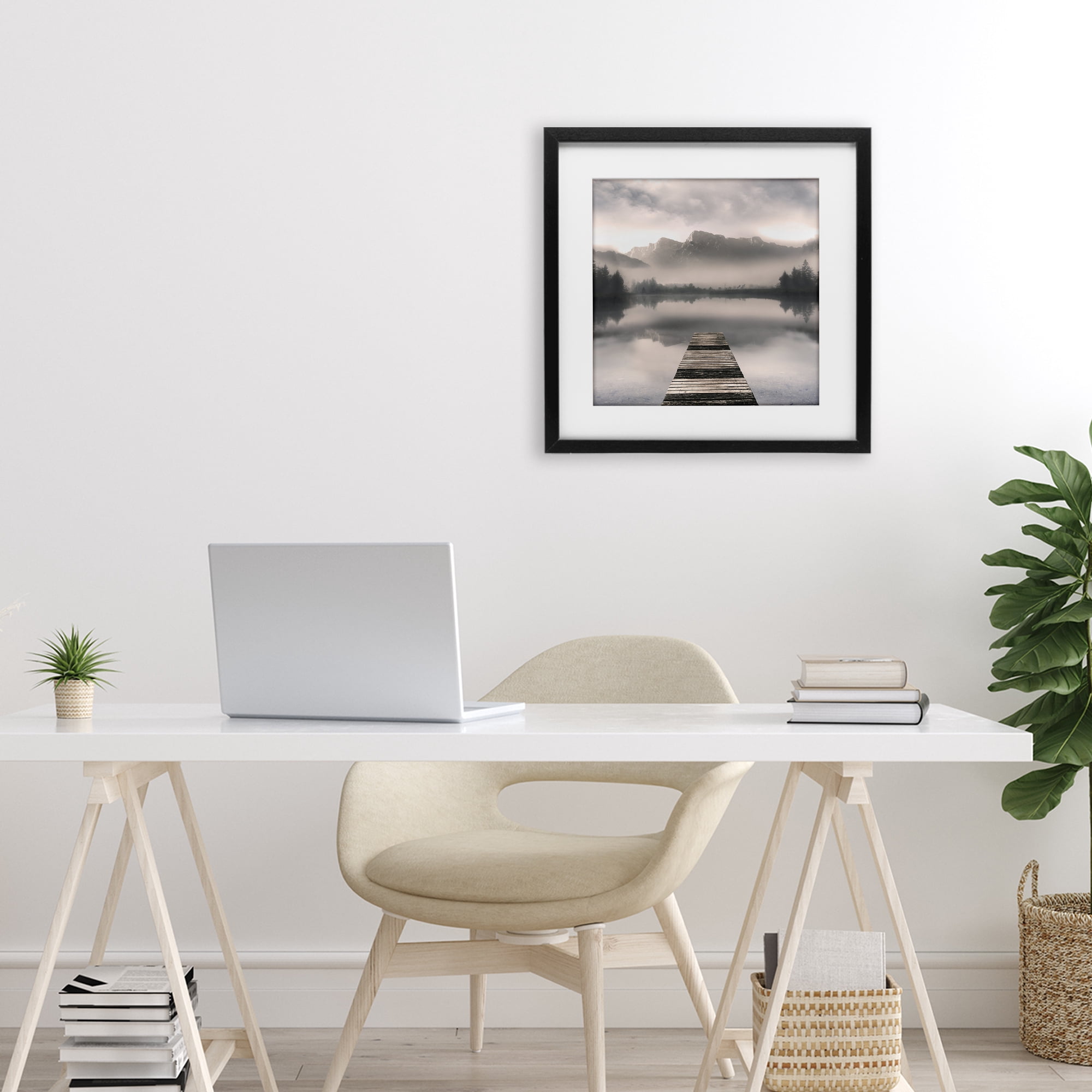 Stupell Industries Calm Reflective Waters & Mountains Black Framed Print Under Glass, design by Irene Weisz
