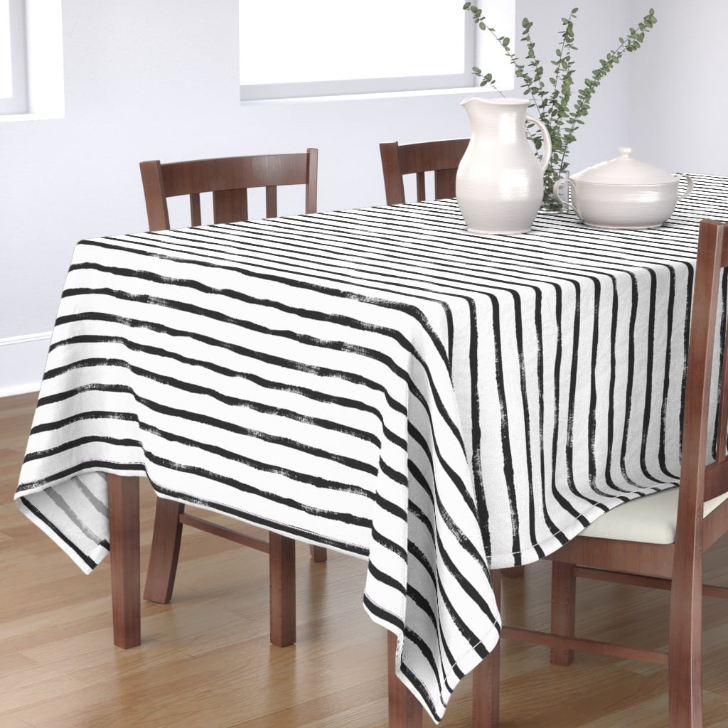 Trendy black and white striped tablecloth walmart Tablecloth Black And White Striped Brushstrokes Stripe Geometric Cotton Sateen Walmart Com