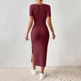 thumbnail image 4 of FRSASU Women's Dress Summer Bodycon Casual Short Sleeve Square Neck Side Slit Knit Beach Long Dresses Wine, 4 of 9