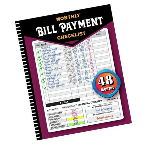 Portable Monthly Bill Payment Checklist Easy Expense Tracking Budget Management