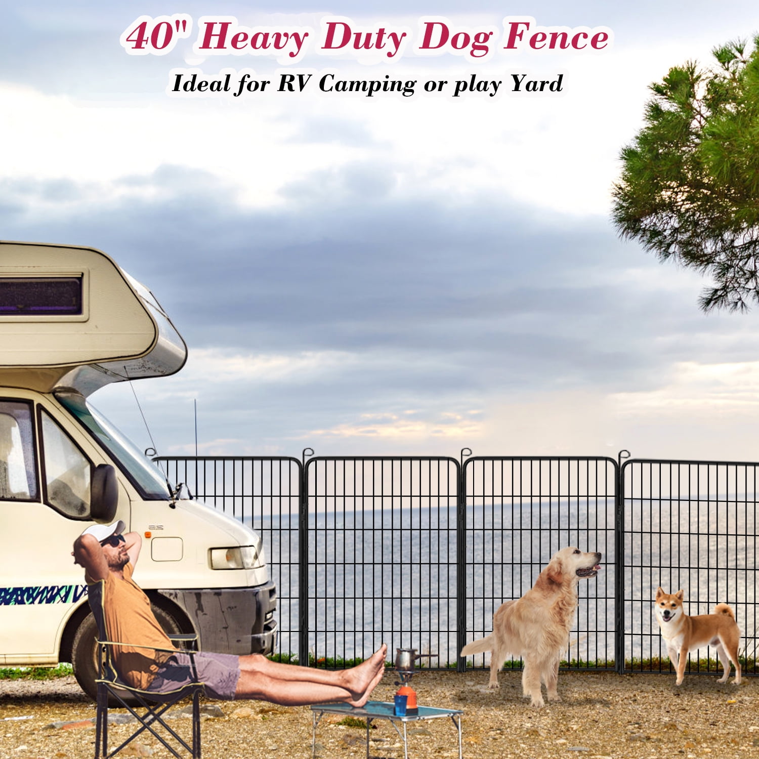 Jhsomdr Dog Playpen 20 Panels 40" Height Pet Dog Fence Metal Outdoor Dog Exercise Pen with Doors