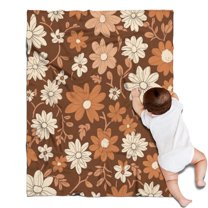 Brown Daisy Flower Floral Pattern Blanket,Comfortable Soft Flannel Throw Blanket,All Season,Warm Lightweight Blankets for Sofa Bed Couch Living Room Chair,30"x40"