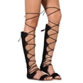 thumbnail image 2 of New Women Liliana Bianca-16 Suede Open Toe Lace Up Knee High Gladiator Sandal Sz, 2 of 3