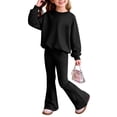 thumbnail image 2 of Mercatoo Girls 2 Piece Outfits Long Sleeve Crewneck Plain Pullover Sweatshirt Bell Bottom Pants Tween Cute Trendy Clothing Set, 2 of 6