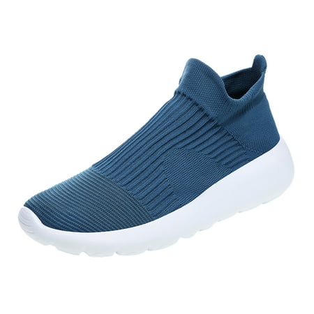 

Cathalem Men Sports Shoes New Pattern Summer Mesh Breathable Comfortable Simple Solid Color Slip On Fashion Shoes Blue 41