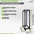 thumbnail image 4 of NavePoint 42U 4 Post Server Rack – Open Frame Rack for 19 Inch Equipment, Adjustable Depth 4-Post Network Rack with Casters Wheels, 42U Server Rack 881lbs Capacity, Black, 4 of 4