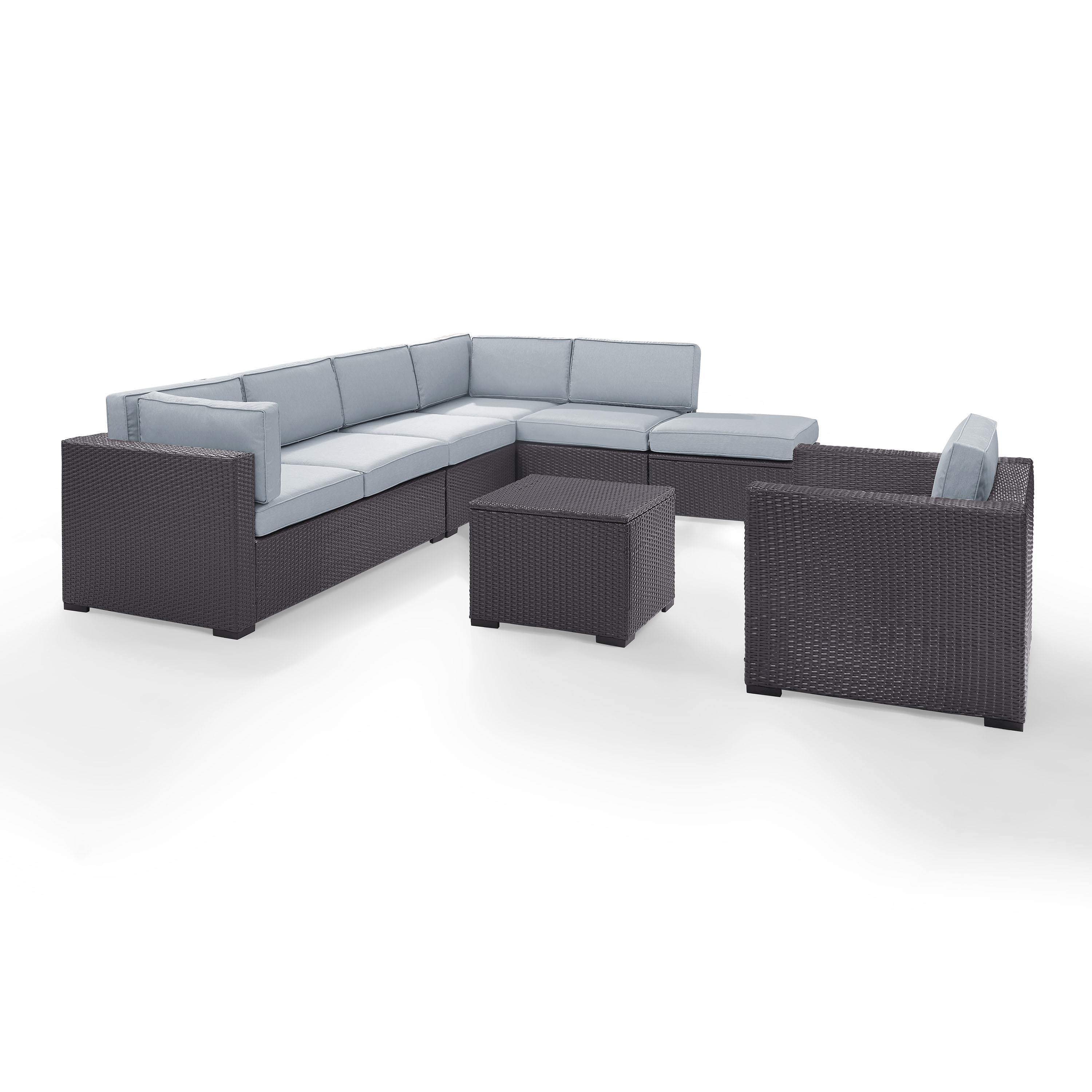 Crosley Furniture Biscayne 6 Piece Metal Patio Sectional Set in Brown/Blue - image 3 of 4