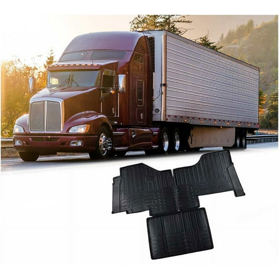 Semi Truck Black Floor Mats Liners Compatible w/ Kenworth-T680 (2013-2021), T880 (2014-2021), W990 (2019-2021) Automatic Transmission, Peterbilt 579 (2013-2021) - 3 Pcs Set