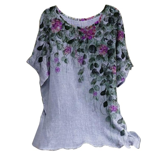 Nouveaux et Tendance T-Shirts Graphiques Uooqdmx pour Femmes, Chemises en Lin pour Femmes, Mode Plage pour Femmes, Haut Décontracté à Col Rond Imprimé Papillon, Chemises d'Été pour Femmes, Violet S
