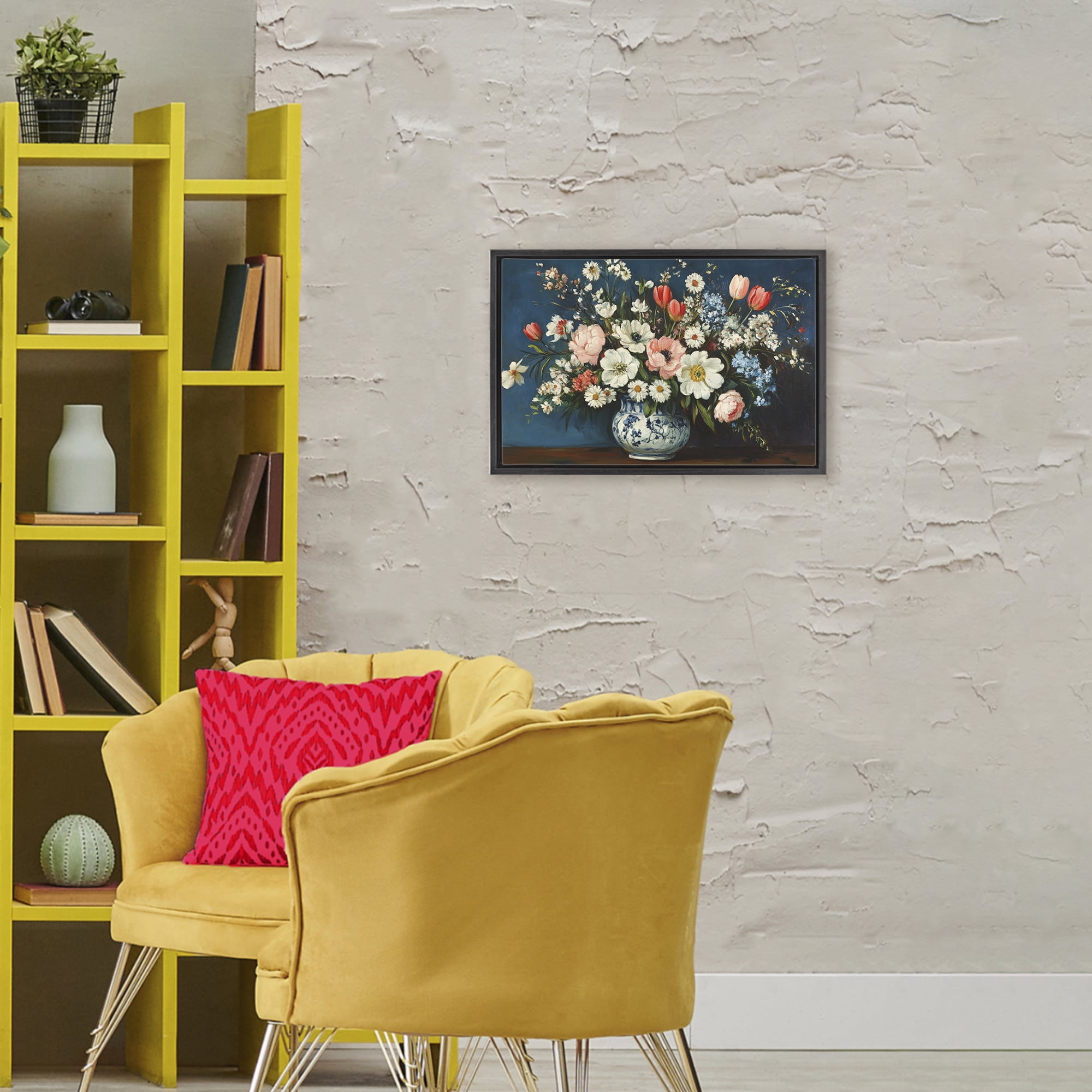 Stupell Industries Colorful Bouquet in Vase Black Framed Floater Canvas Wall Art, design by Petal Prints Design