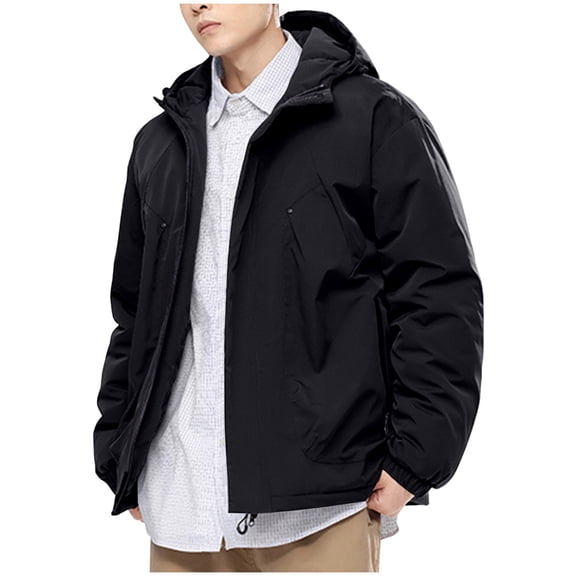 Kukoosong Men's Outdoor Rain Jacket Thickened Windproof Waterproof Cotton Hooded Jacket Hiking Golf Windbreaker