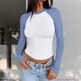 thumbnail image 2 of Long Sleeve Shirts For Women d Shirt Autumn Slim Stretch Color Matching Slight Top Womens Long Sleeve Tops, 2 of 4