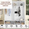 thumbnail image 3 of Bellemave Modern Hall Tree with Storage Shelves and Coat Hooks All in One Entryway Wooden Coat Rack with Shoes Storage Bench for Living Room Bedroom, White, 3 of 13