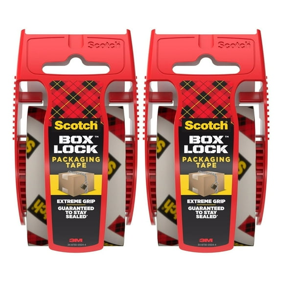 Scotch Box Lock Packaging Tape With Dispenser - Extreme Grip - 2 Rolls, 1.88" x 800"