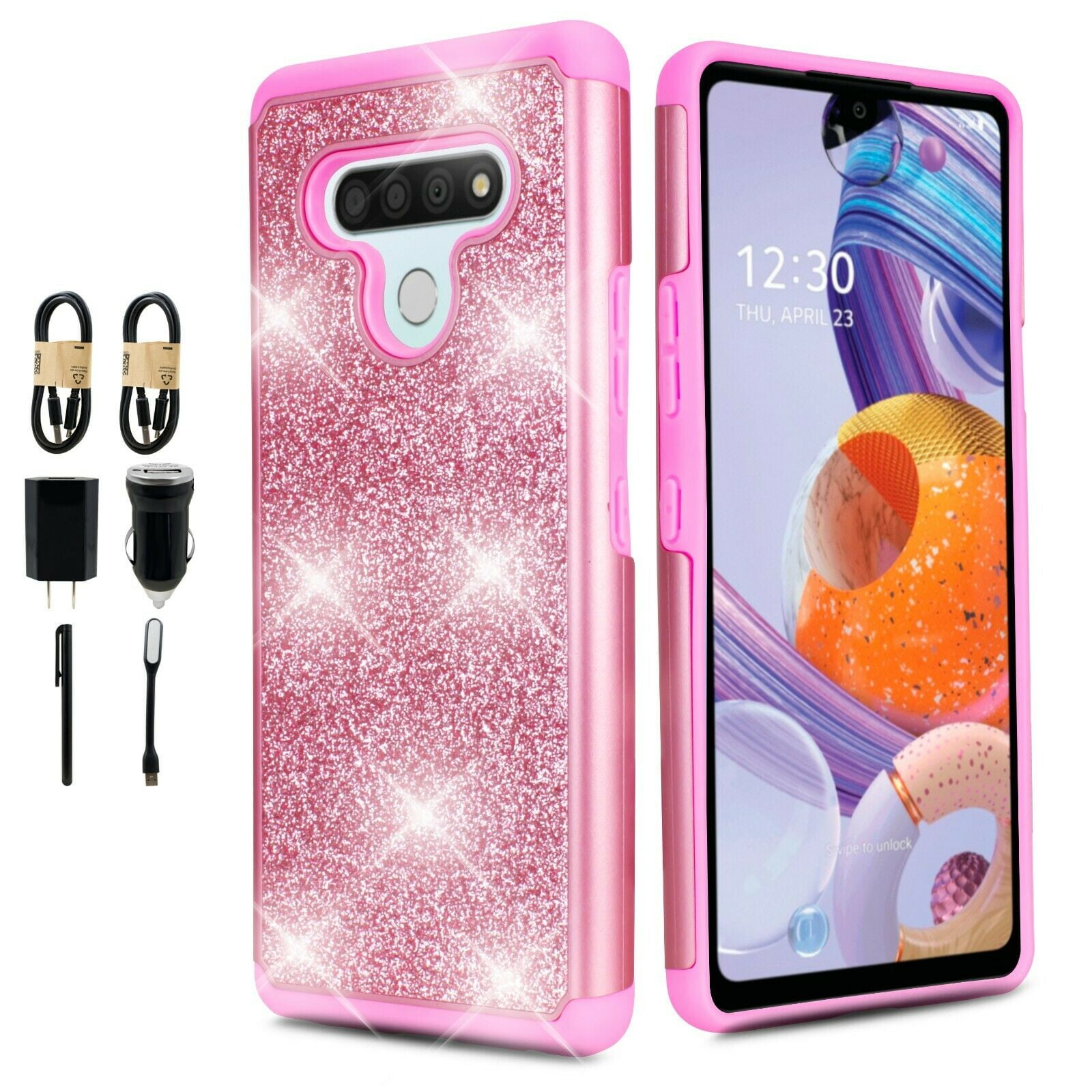 Value Pack + for LG Stylo 6 Bling Glitter Hard Bumper TPU with Tempered