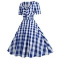 thumbnail image 3 of QIPOPIQ Robes pour Femmes Longue Robe Fluide à Volants Manches Courtes Col Rond Imprimé à Carreaux Robe d'Été Ceinture Grande Robe Offres 2023, 3 of 6