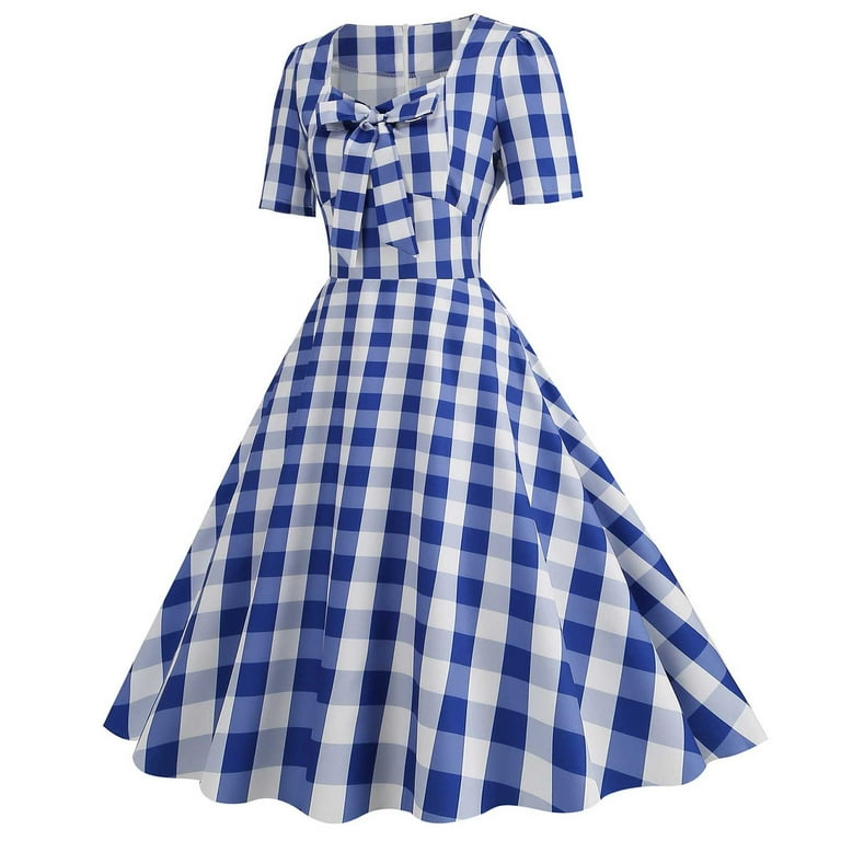 RYDCOT Ladies Dresses for Wedding Guest Summer Square Neck Short Sleeved Plaid Rockabilly Dresses for Women Vintage Cocktail Dresses Sale - Walmart.com RYDCOT Ladies Dresses for Wedding Guest Summer Square Neck Short Sleeved Plaid Rockabilly Dresses for Women Vintage Cocktail Dresses Sale - Walmart.com
