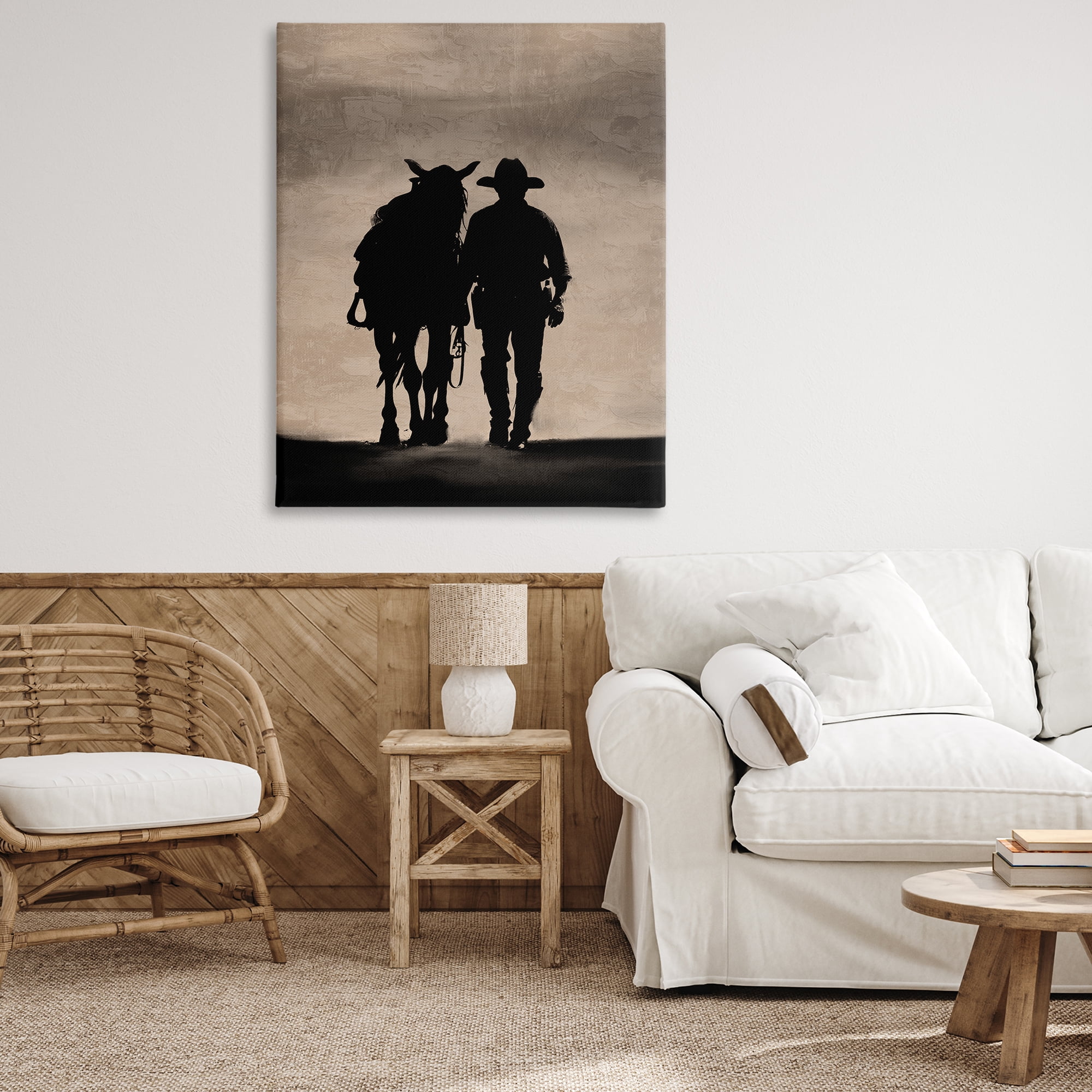 Stupell Industries Best Friends Horse & Cowboy People Painting Wrapped Canvas Art Print Wall Art, 36 x 48