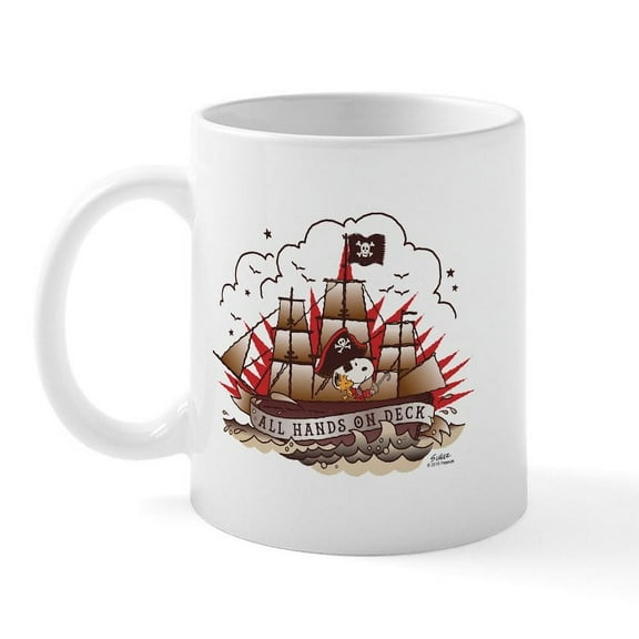 CafePress - Peanuts All Hands On Deck Mug - 11 oz Ceramic Mug - Novelty Coffee Tea Cup
