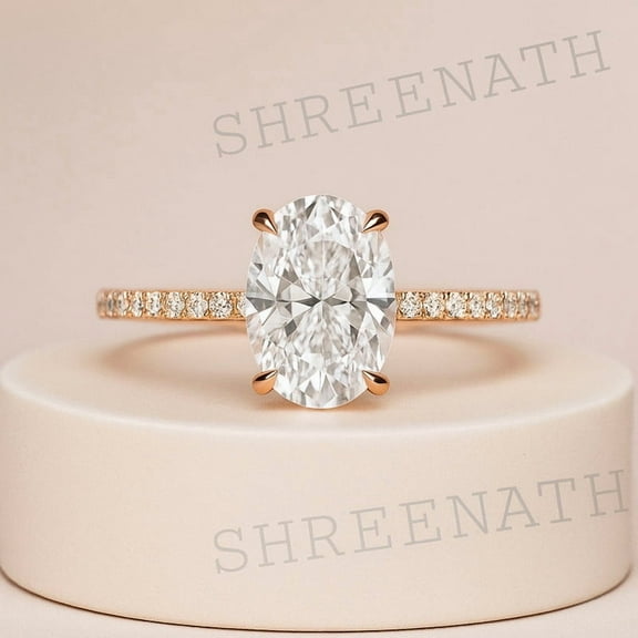 SHREENATHJEWELRY 2CT Oval Moissanite Engagement Ring CZ Diamond Hidden Halo Proposal Ring Art Deco Handmade Women Jewelry Gift For Her