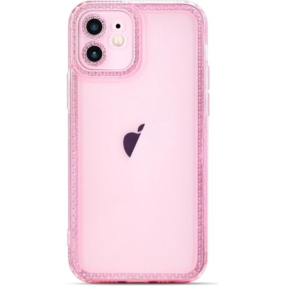 for iPhone 11 Case Cute Clear Bling Crystal Diamond Phone Case, with Sparkle Camera Len Protector Soft TPU Cover Case for Women Girls, Pink