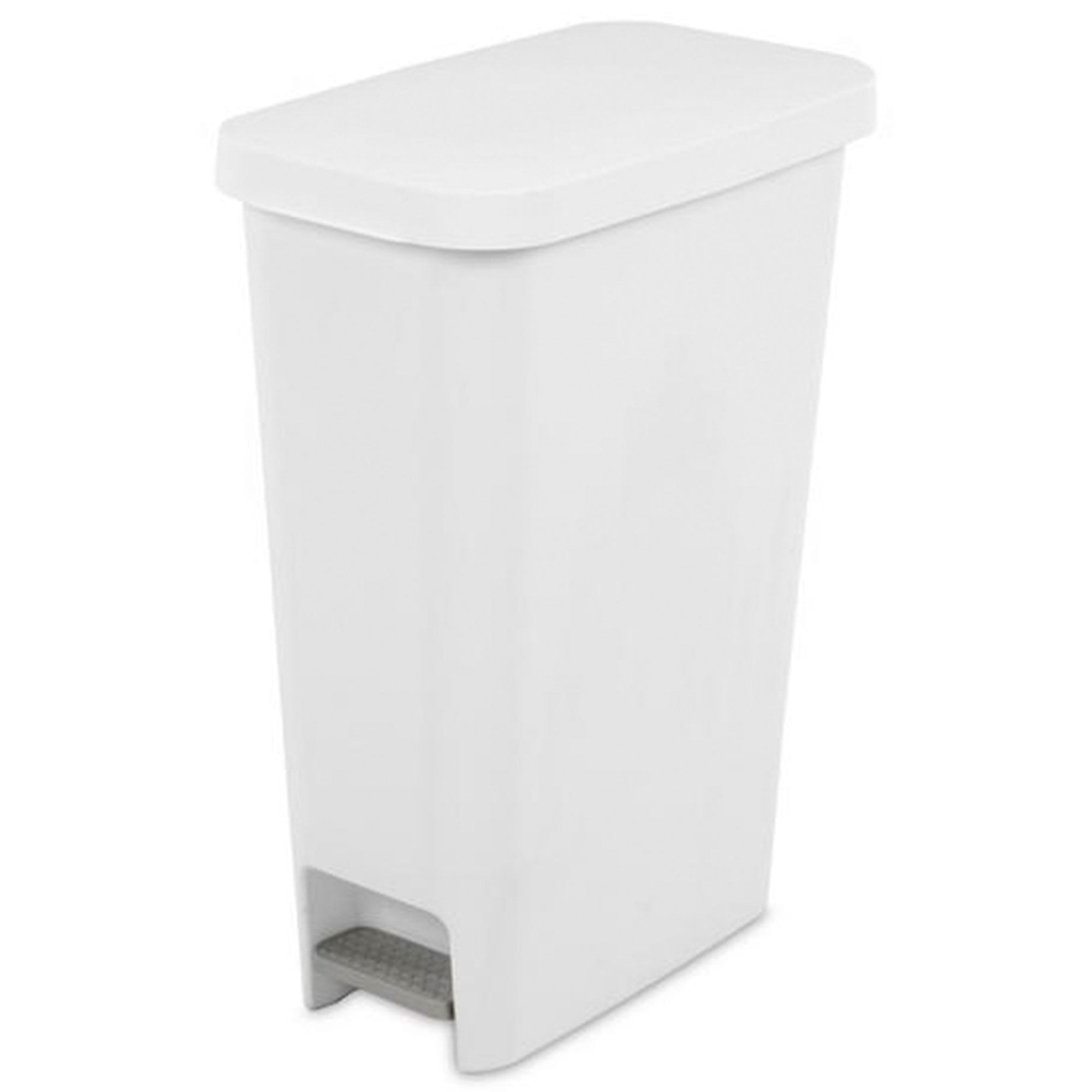 Sterilite 11 Gallon Slim Narrow StepOn Hands Free Portable Kitchen  Wastebasket Trash Can Garbage Bin Container with Oversized Lid, White (12  Pack)