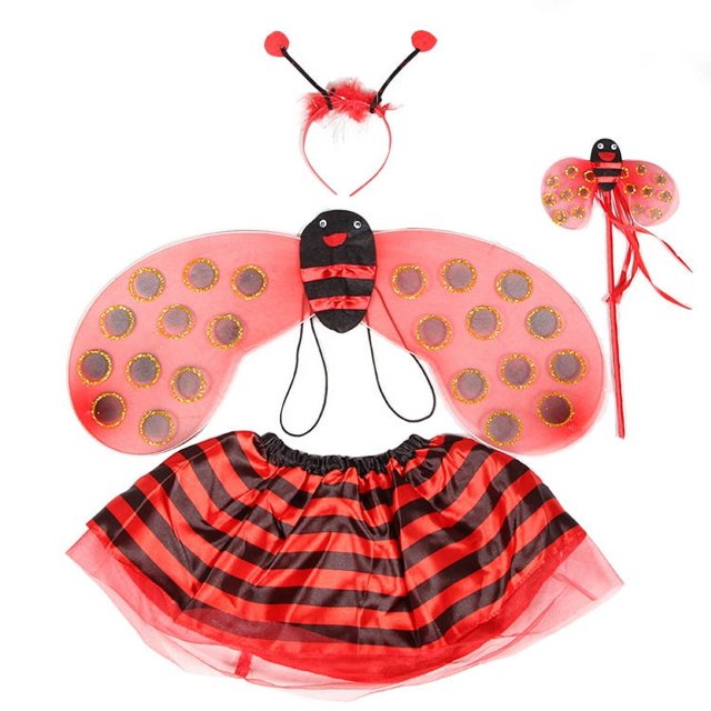 Disfraz de abeja amarilla de 4 piezas para Halloween, diadema con antenas de abeja para niñas, alas, varita mágica, vestido divertido, conjunto de accesorios de hada