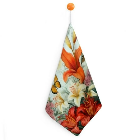 

Patifu Flowers Butterflies Detailed Painting Quick-Dry Hand Towels 11.8x11.8in Ultra-Fine Fiber Kitchen Bathroom Towels 1pcs