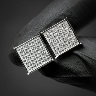 Real 925 Sterling Silver Men's 10mm White Gold Hip Hop Square Stud