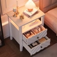 thumbnail image 7 of Farmhouse Nightstand with 2 Storage Drawers, Wooden Rustic End Table with V-Shaped Design, Open Shelf & Multi-Variable RGB LED Backlight, White, 7 of 7