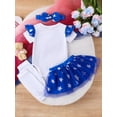 thumbnail image 5 of Bagilaanoe 4Pcs Newborn Baby Girls Summer Clothes Letters Print Fly Sleeve Romper Tops + Tulle Skirt + Headband + Leg Sleeves 3M 6M 9M 12M 18M Infant Casual Skirt Set, 5 of 8