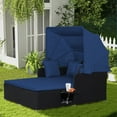 thumbnail image 4 of Topbuy Outdoor Daybed with Retractable Canopy PE Rattan Sunbed with Soft Cushions & Pillows 2 Folding Side Trays Navy, 4 of 9