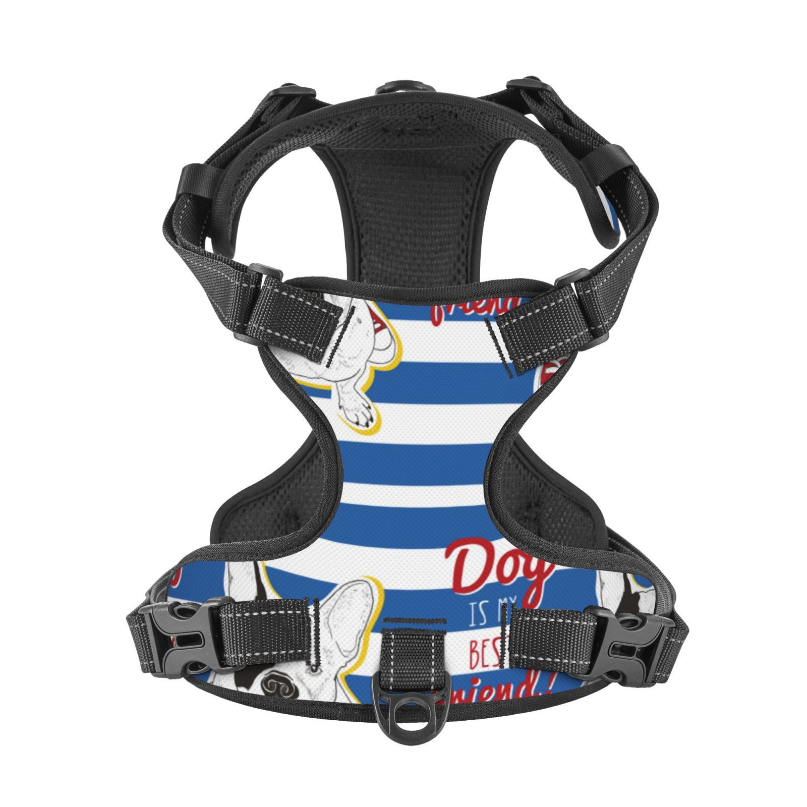 Kdxio Bulldog Friend Print No Pull Dog Harness Adjustable Reflective Oxford Easy Control Medium Large Dog Harness for Training and Everyday-Medium