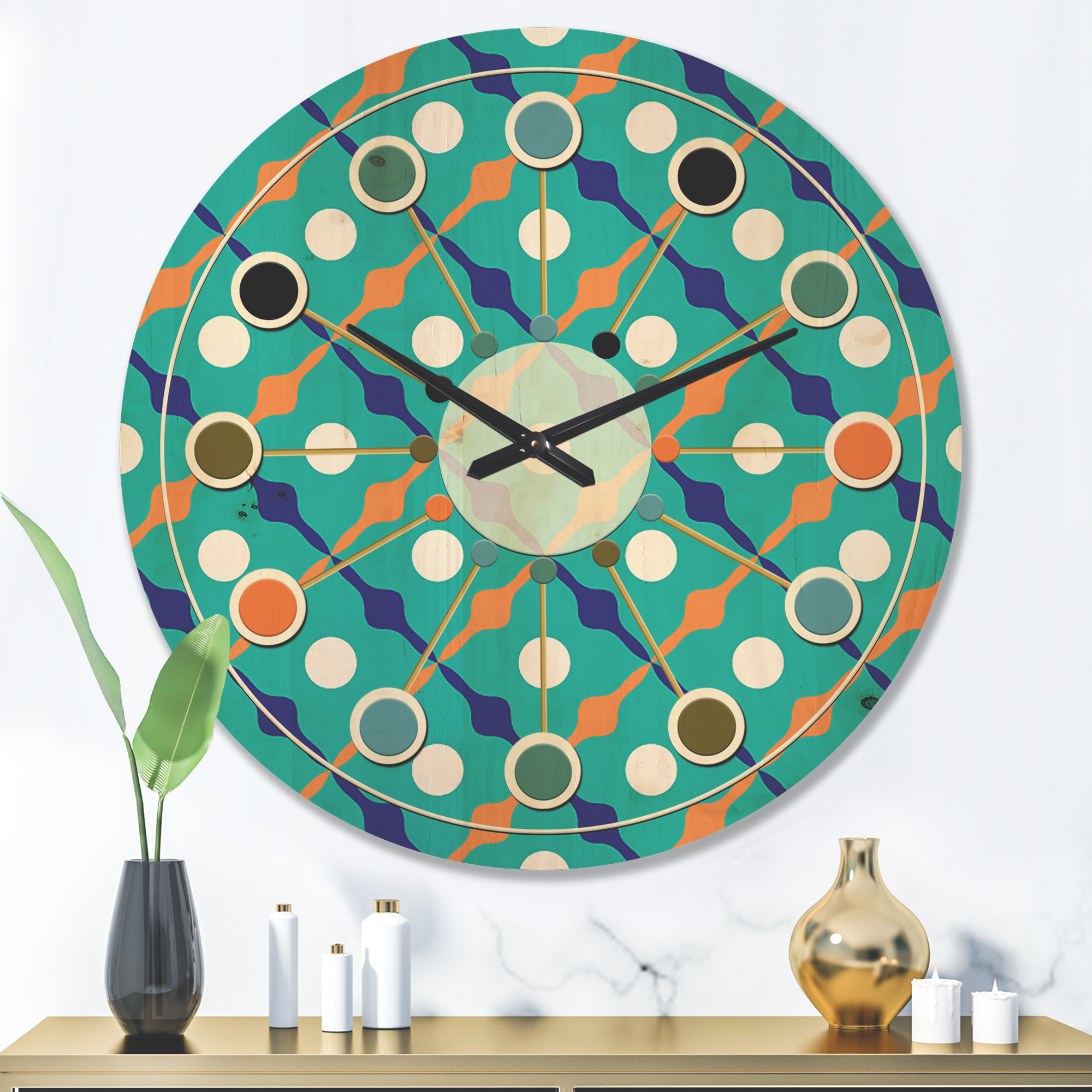 Designart 'Abstract Retro Pattern Design XXIV' Mid-Century Modern Wood Wall Clock