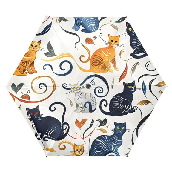 ALAZA Cute Doodle Cat UPF 50  Compact Folding Umbrella for Rain Travel Umbrella Packable
