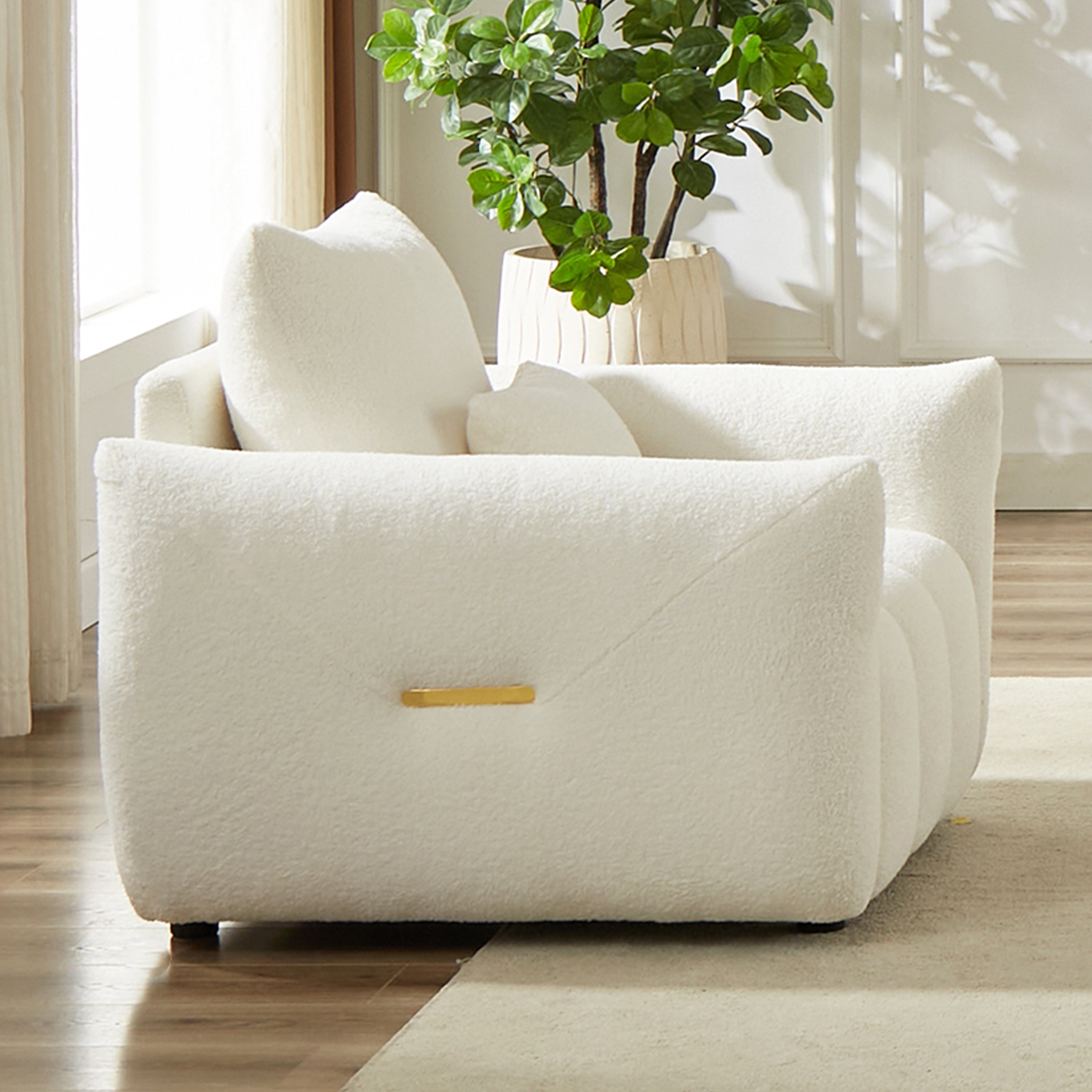 Wiilayok 33.5"D x 37.75"W Teddy Cloud Sofa Couch, Comfy Upholstered Sherpa Deep Seat Boucle Sofa, Cozy Modern Single Couch with 1 Pillows, Loveseat for Living Room Apartment Office, Beige
