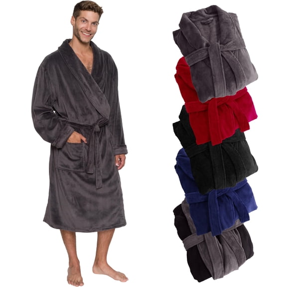 Ross Michaels - Men's Plush Luxury Bathrobe - 2X Large/3X Large, Pewter Gray