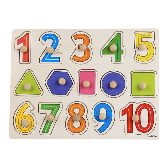 Jindong Kids Wooden Peg Puzzles Set with Alphabet Numbers Fruits Animals and Vehicles