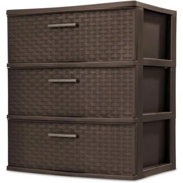 Stylish 3 - Drawer Wide Weave Plastic Storage Tower in Cement Color