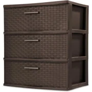 Stylish 3 - Drawer Wide Weave Plastic Storage Tower in Cement Color