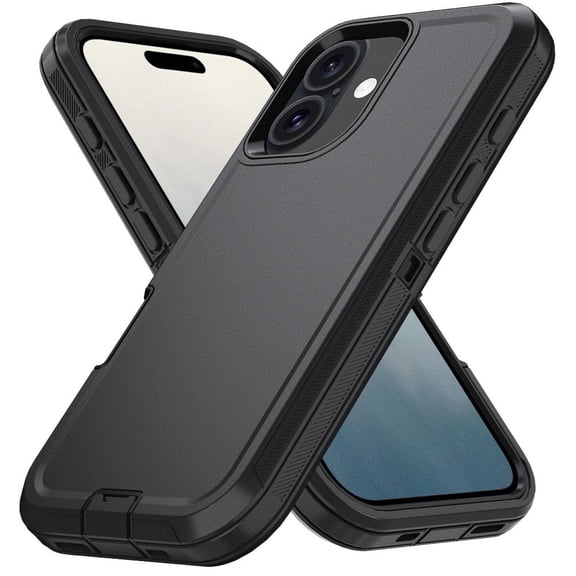 Heavy Duty Rugged Defender Case with Belt Clip, Dual-Layer Shockproof Protective Cover for Apple iPhone 17, Black